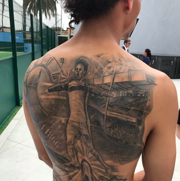 Leroy Sane, like Richarlison, also has a tattoo of himself on his back celebrating a goal