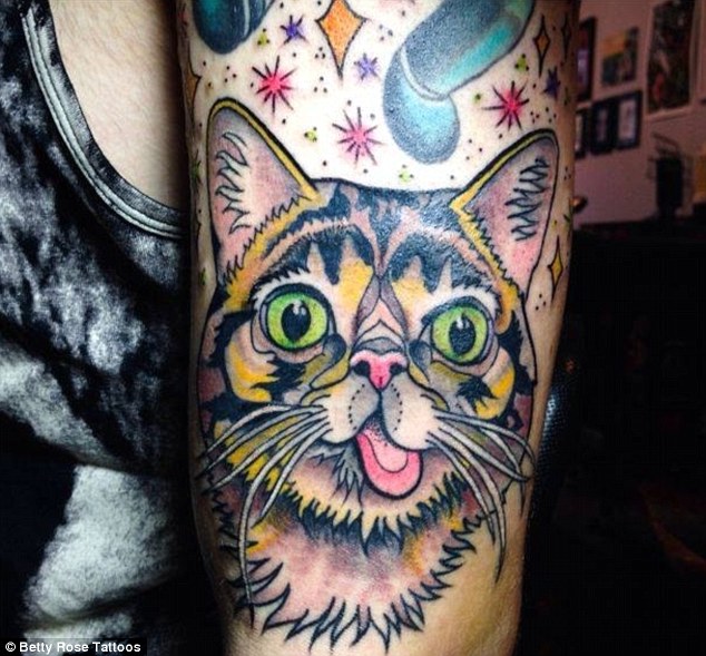 Meow: The popularity of 'cattoos' are on the rise, and New York-based tattoo artist Betty Rose is renowned for her particularly enchanting work (pictured)