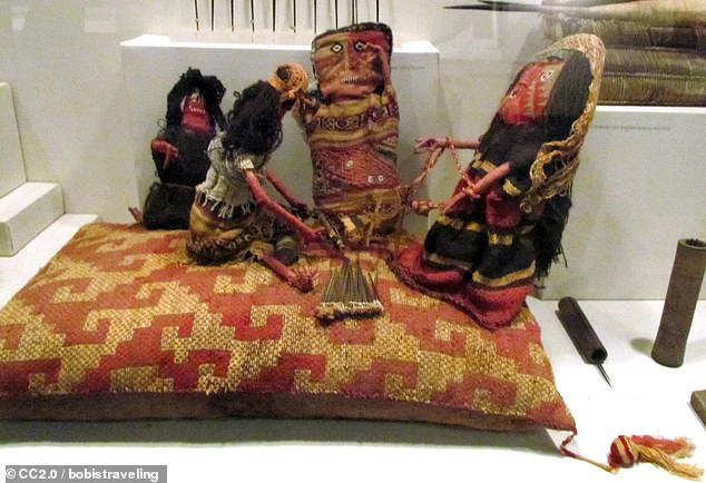 Archaeologists working with Peruvian customs have seized postal shipments that included  replicas of pre-Columbian dolls fabricated with ancient cloth that had been looted from archaeological sites. Above, examples of Peru's Chancay burial doll replicas sold to tourists