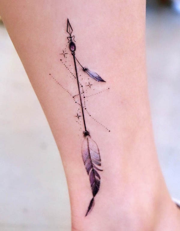 Zodiac and arrow feather tattoo by @tattooist_giho_