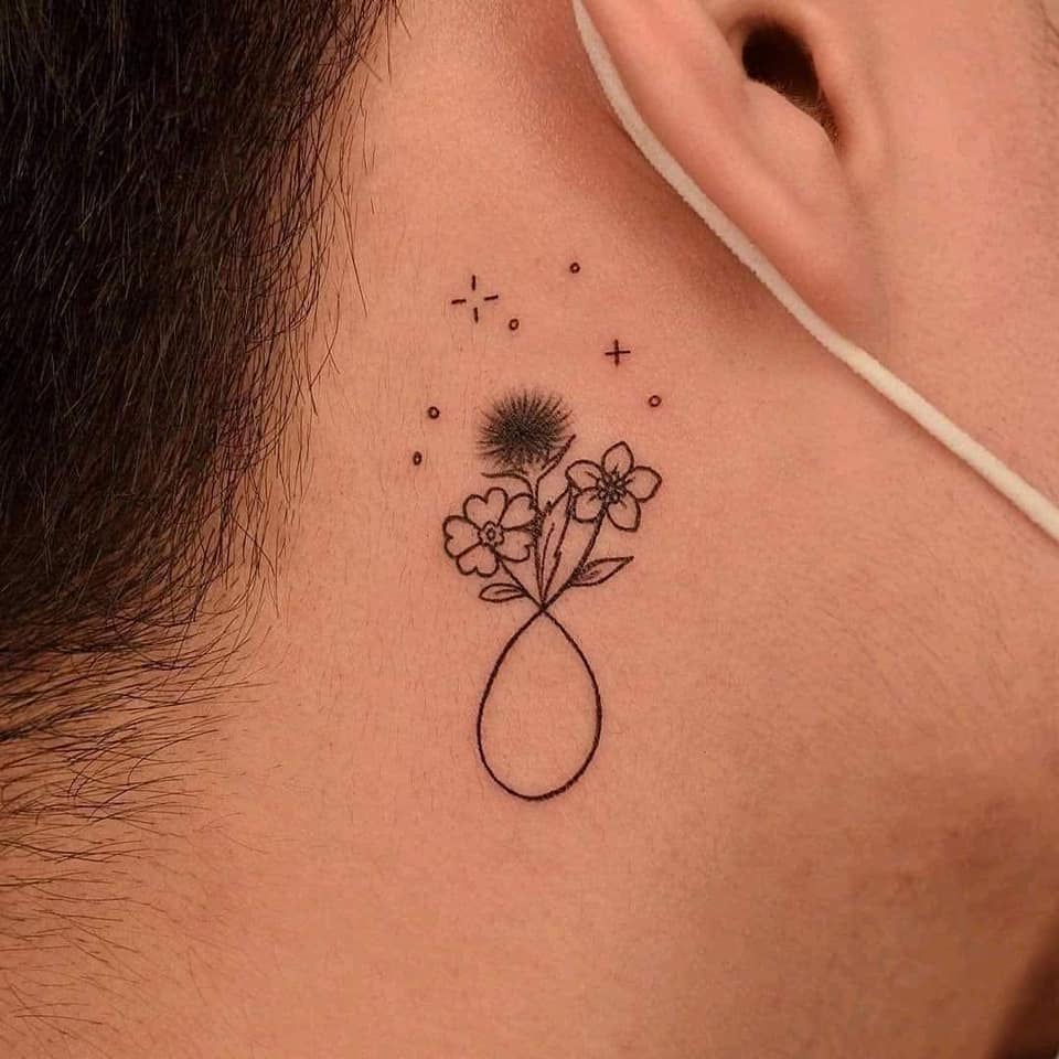 3 TOP 3 Debajo de la Oreja Medio infinito con delicado contorno de flores y estrellas pequenas