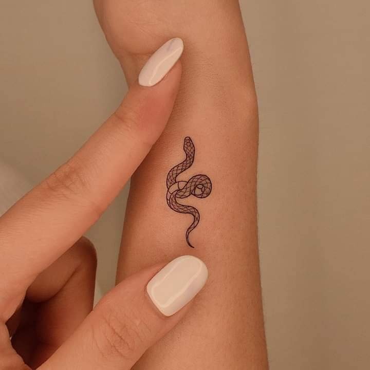 Tatuajes aesthetic Bellos pequenos minimalistas con muxo Zoom Serpiente enroscada en el costado de la muneca