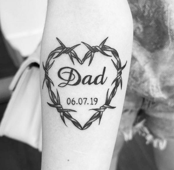 Barbed wire heart tattoo for Dad