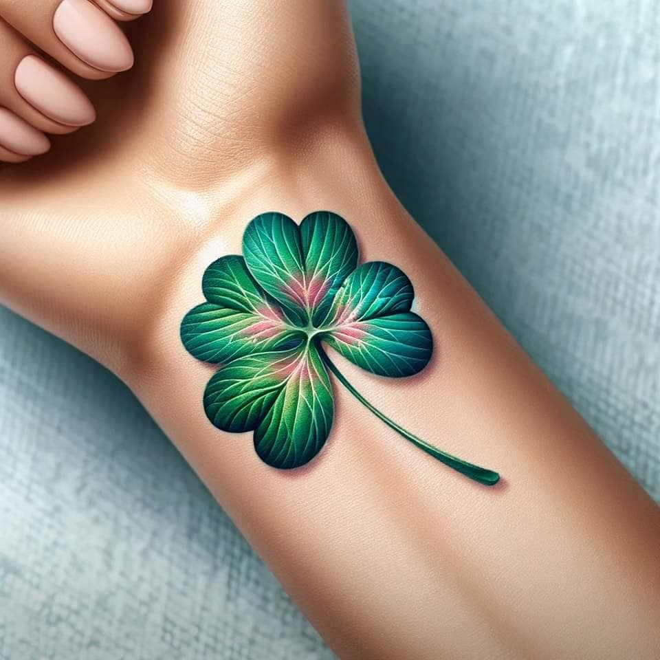 19 Ideas de Tattoos Hechos con IA trebol de cuatro ojas en muñeca